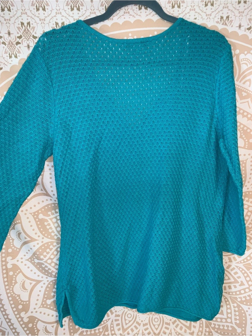 Tommy Bahama Lattice Stitch Sweater Tunic Cover Teal - L - TW418811